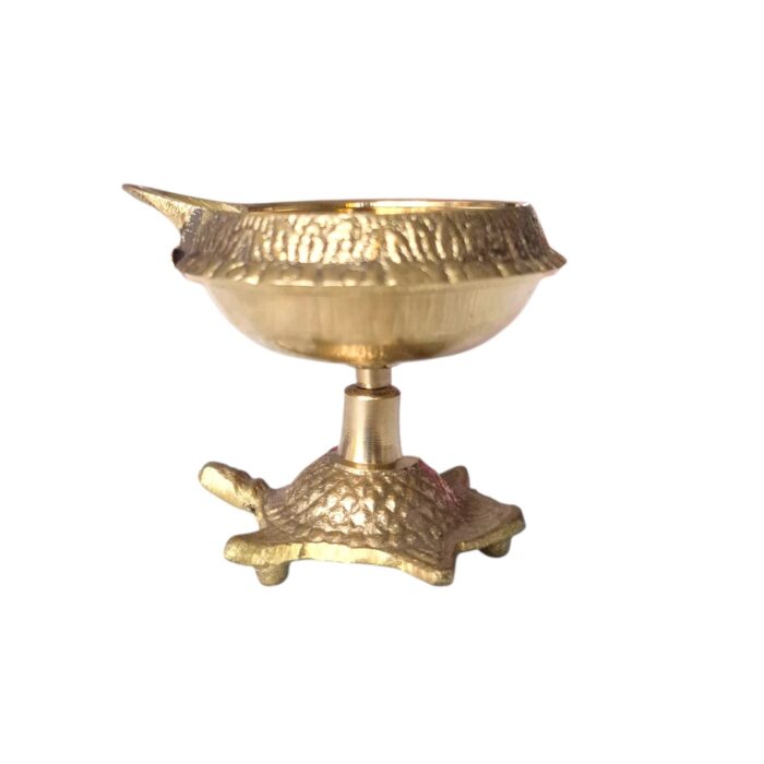 Brass kuber diya with a tortoise base