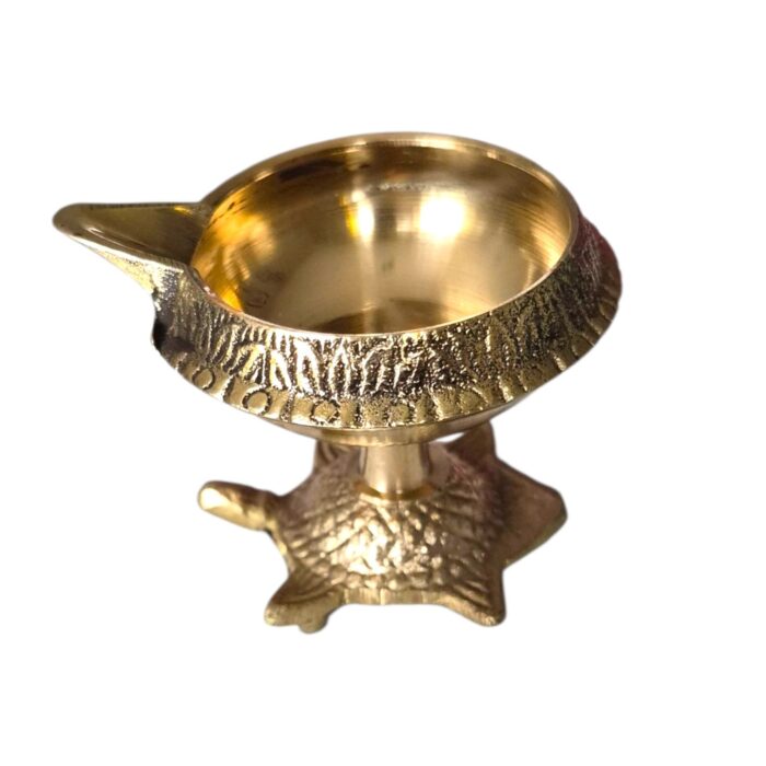 Brass kuber diya with a tortoise base