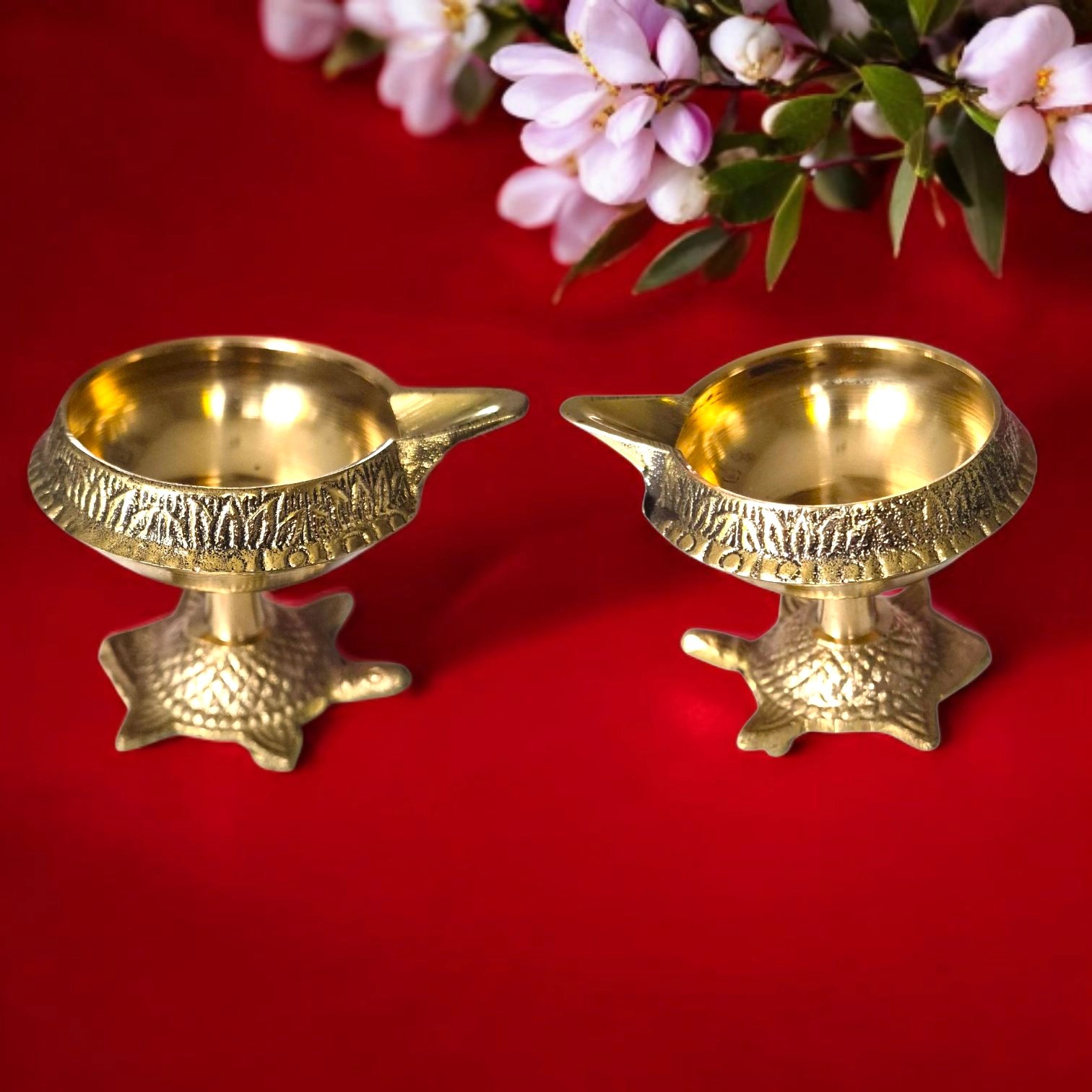 Brass kuber diya with a tortoise base