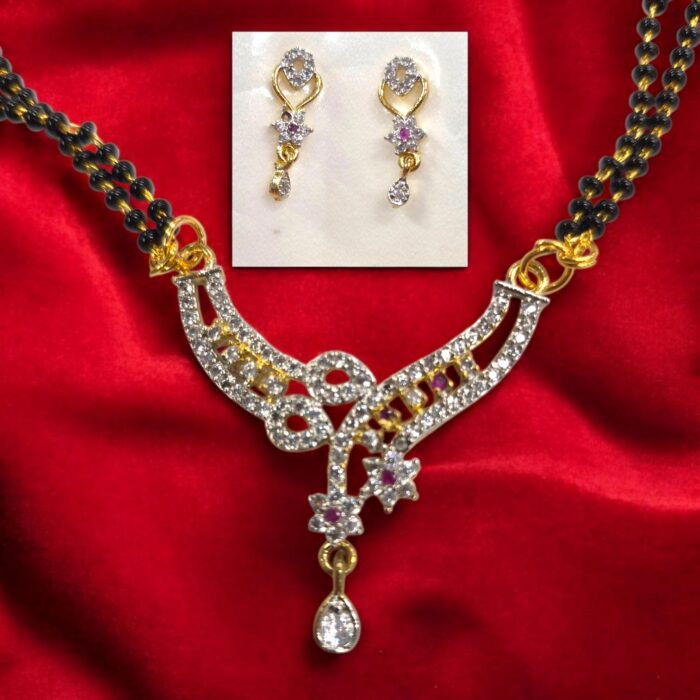 Aria Gold-Plated AD Floral Mangalsutra & Earring Set - Image 4