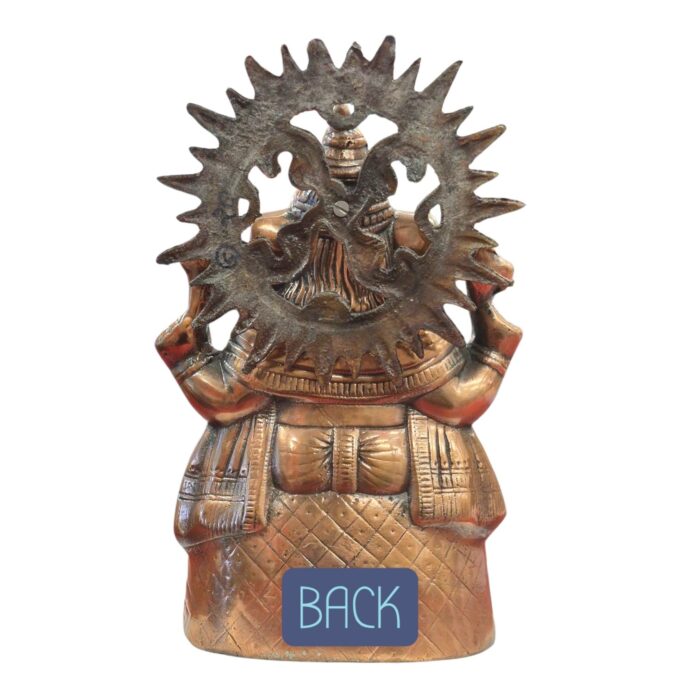 Back profile view of Metal Ganesha Statue | Copper Ganesh Idol - 13 inch