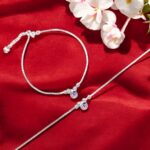 Pair of 925 Sterling Silver Anklets | Silver Anklets for Adults - 9.5 inch