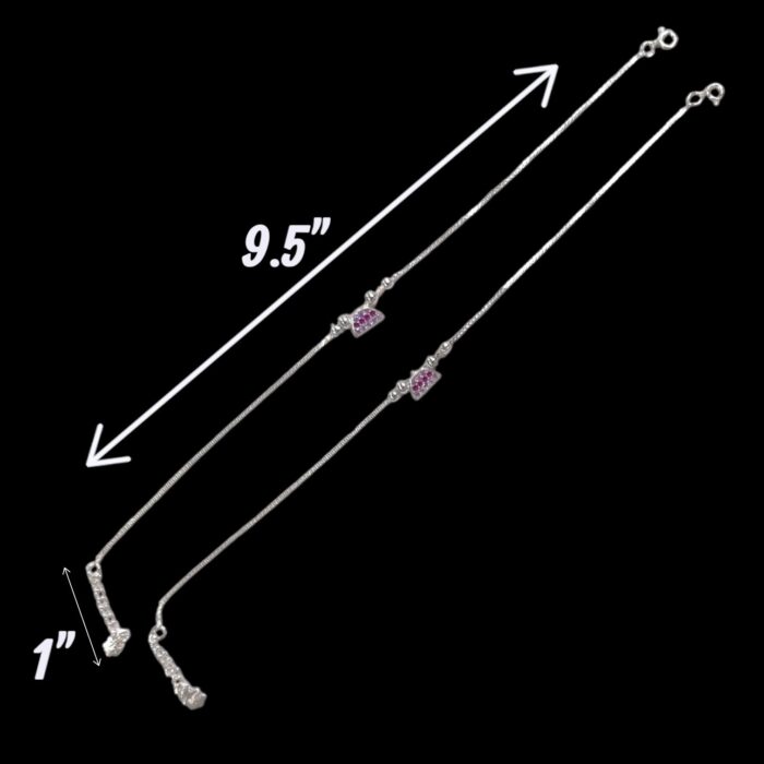Pair of 925 Sterling Silver Anklets | Silver Anklets for Adults - 9.5 inch - Image 3