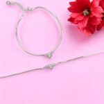 Pair of 925 Sterling Silver Anklets | Silver Anklets for Adults - 9.5 inch