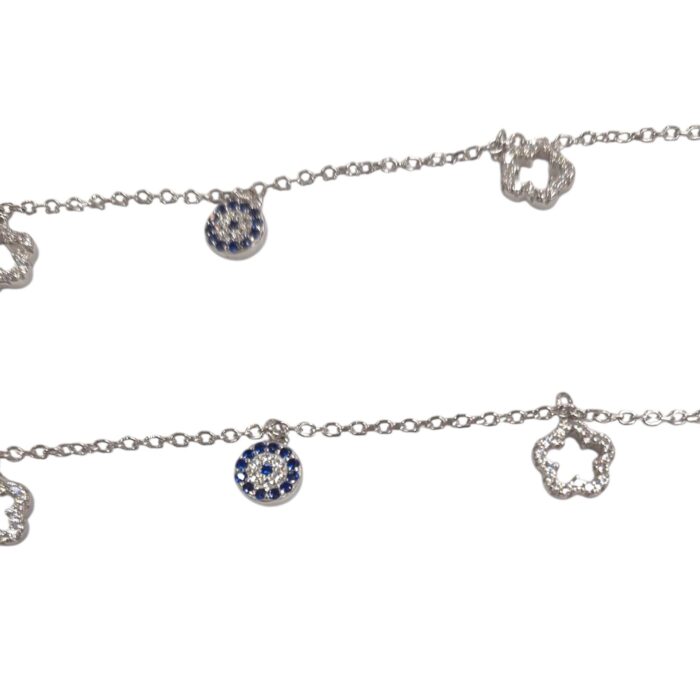 Close up of the charms on the 925 sterling silver anklets - Pair of Silver anklet bracelets