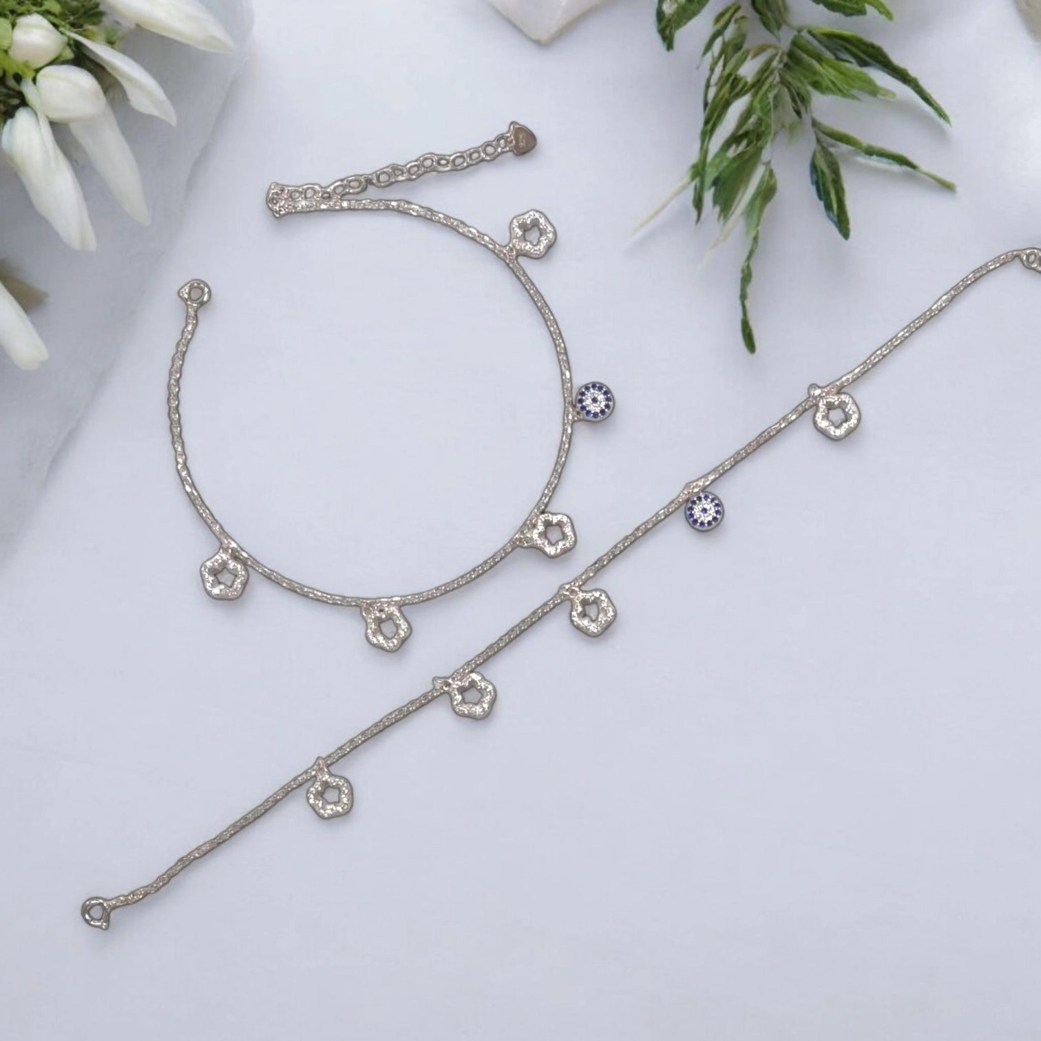 Pair of sterling silver anklets with small charms | Perfect gift for her Pair of sterling silver anklets with small charms | Perfect gift for her