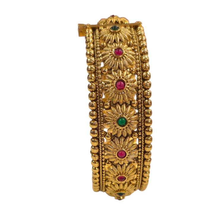 Golden oxidized with Indian cuff bracelet with emerald and ruby stones