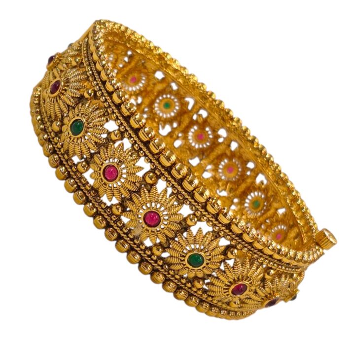 Swarnika Anmol Bracelet - Gold oxidized, Emerald & Ruby Style Stones - Image 4
