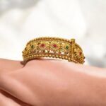 Swarnika Anmol Bracelet - Gold oxidized, Emerald & Ruby Style Stones - Image 2