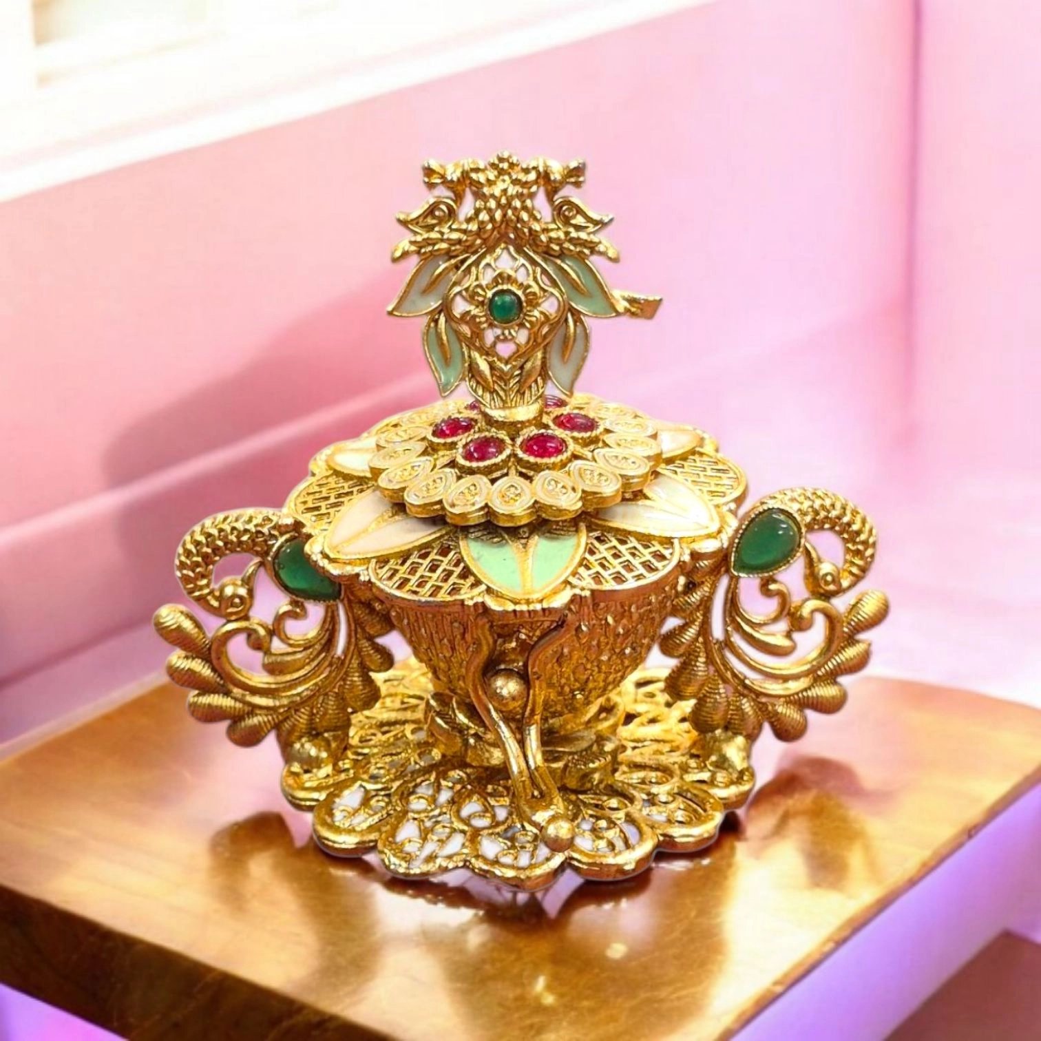 20260113_172644 (2).webp Peacock Themed Kumkum Box - Image 1