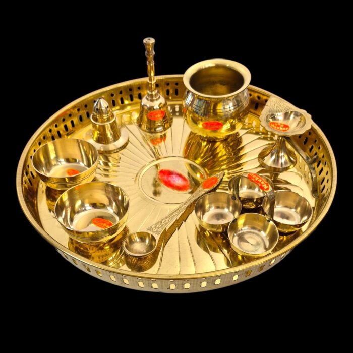 Handmade Pure Brass Pooja Thali Set - Image 2