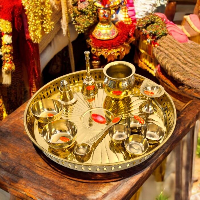 Handmade Pure Brass Pooja Thali Set - Image 11
