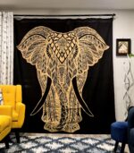 Boho Elephant Golden-Black Tapestry - Big