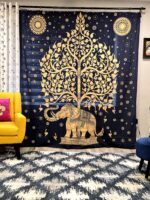 Tree of life - Elephant - Golden-Black Tapestry - Big