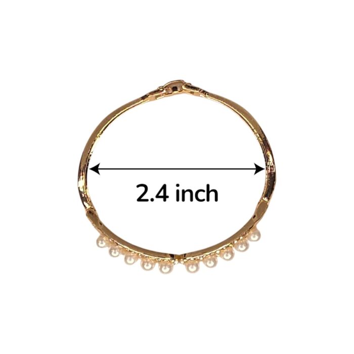 Elegant Gold-Tone Pearl & AD Stone Curved Bangle - Image 4