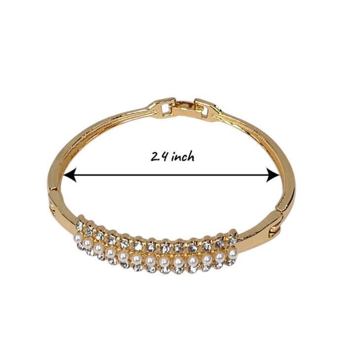 Elegant Gold-Tone Small Pearls & AD Stone Curved Bangle - Image 2