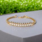 Elegant Gold-Tone Pearl & AD Stone Curved Bangle - Image 3