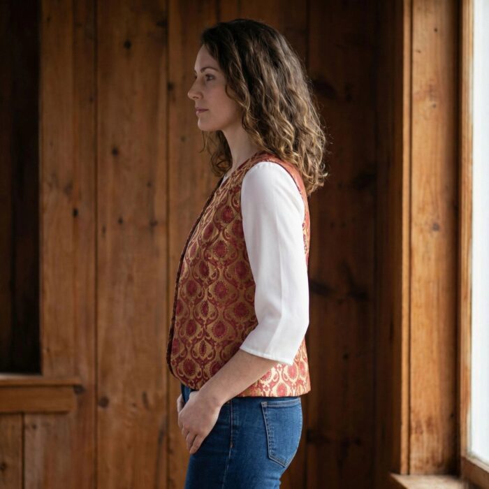 Sleeveless women ethnic brocade jacket woven design