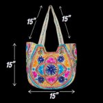 Kashmiri embroidery Tote Bag - Flowers - Blue - Image 4