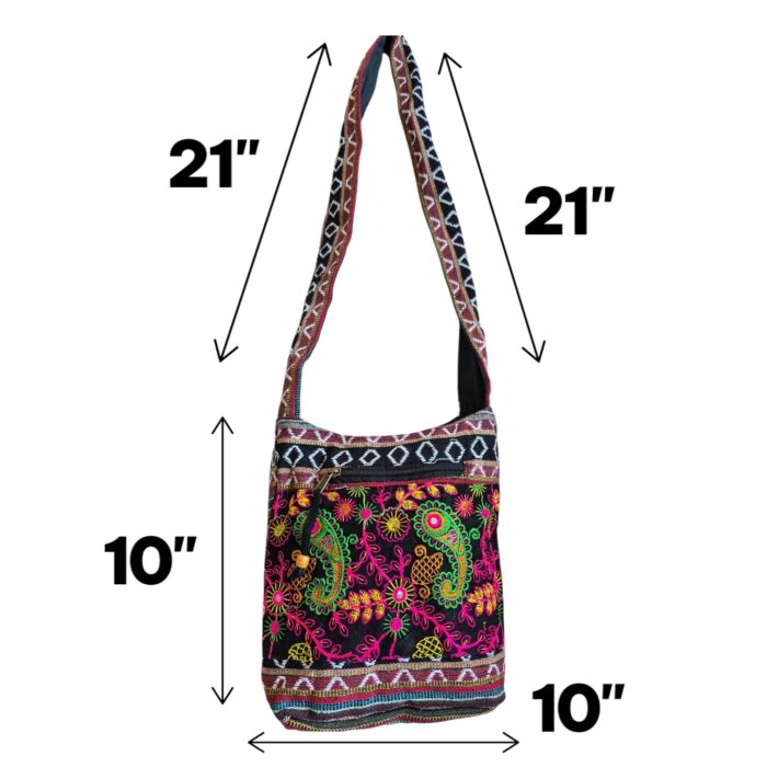 Jacquard Sling Bag with Embroidery - Black - Image 4