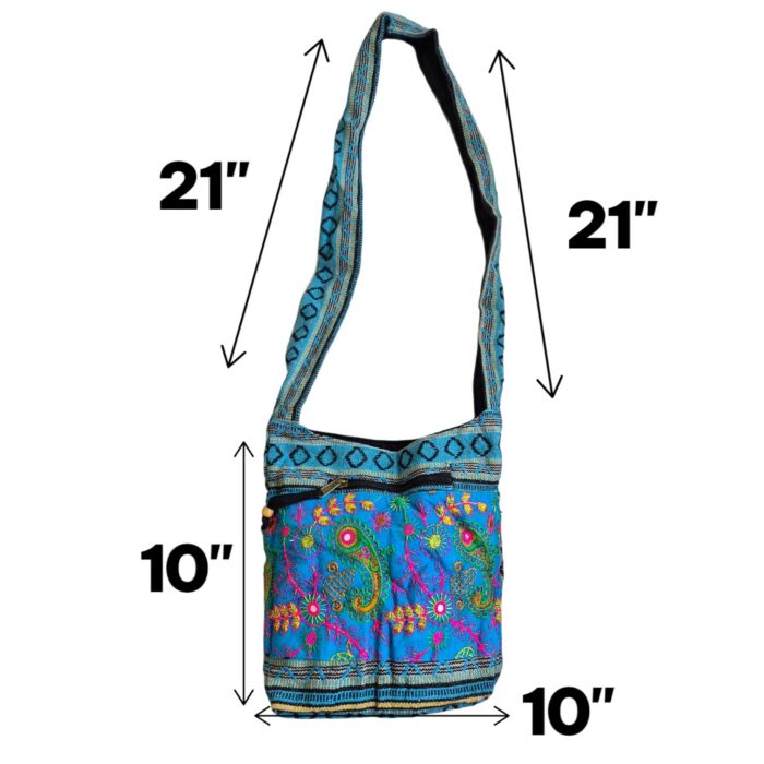 Jacquard Sling Bag with Embroidery - Turquoise - Image 4