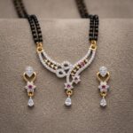 Close up of the AD stone fitted gold plated mangalsutra set for quick shipping in Canada