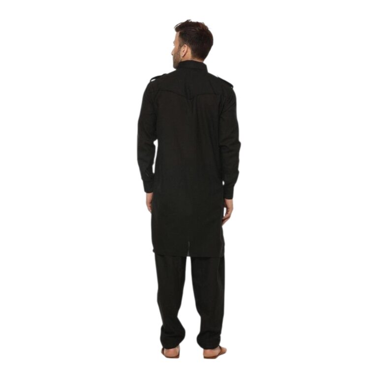 Black Cotton Salwar - Ethnic Wear for Men - Back View