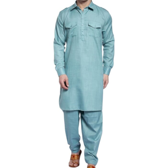 Pathani Suit for Men | Light Blue Kurta Pyjama - Image 5