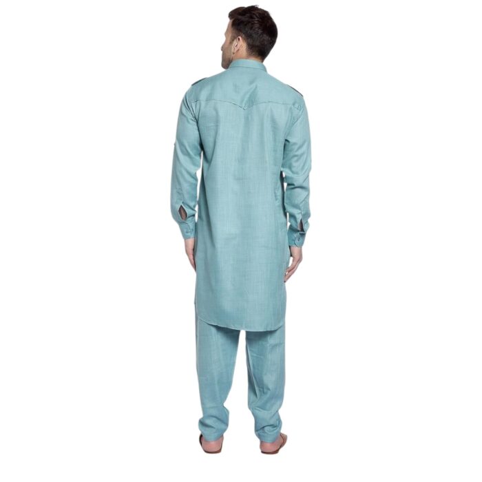 Pathani Suit for Men | Light Blue Kurta Pyjama - Image 4