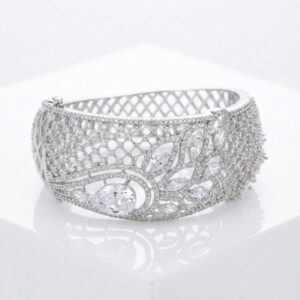 Close up of the silver finish Diamond studded bracelet
