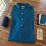 Blue Glazed Cotton Kurta for Men