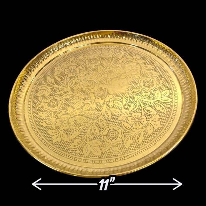 Dimension of Brass thali with laser flower shaped engraving