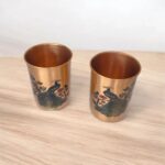 Set of 2 Copper Glass with peacock printing for drinking water | Best for Ayurvedic practices