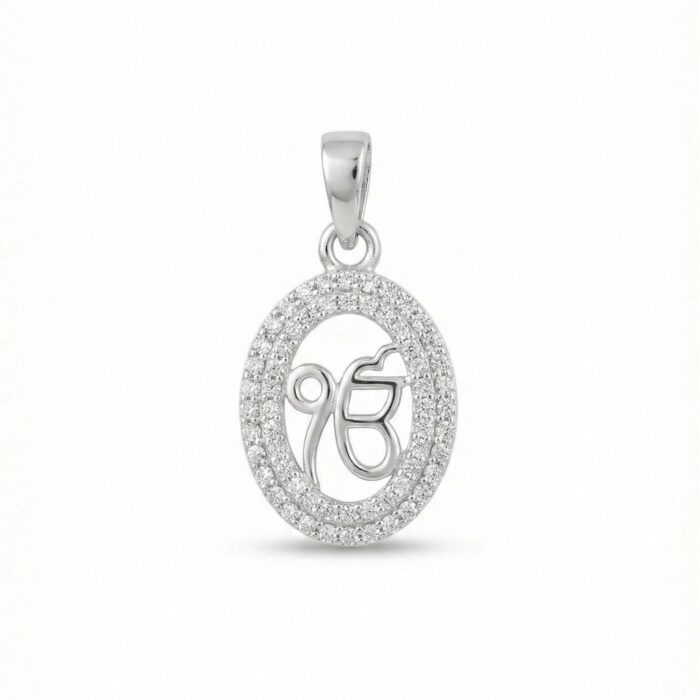 Ek Onkar sterling silver pendant with CZ stones