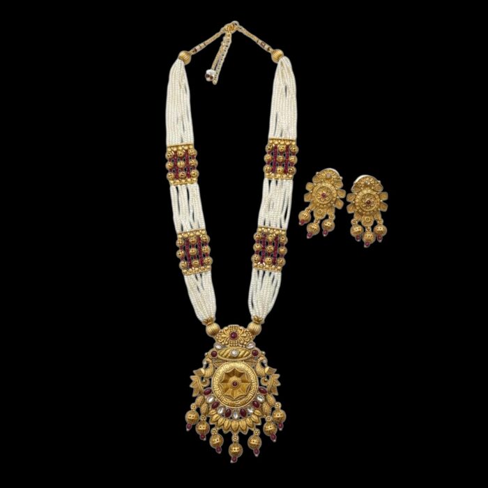 Golden matte necklace set with earrings | Utsav Series