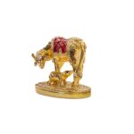 Side profile view of Kamdhenu Cow with Calf Idol