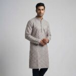 Grey Chikan Kurta with sequin work for men