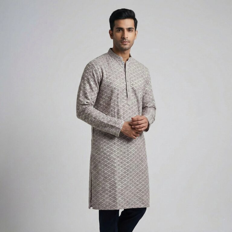 Grey Chikan Kurta with sequin work for men