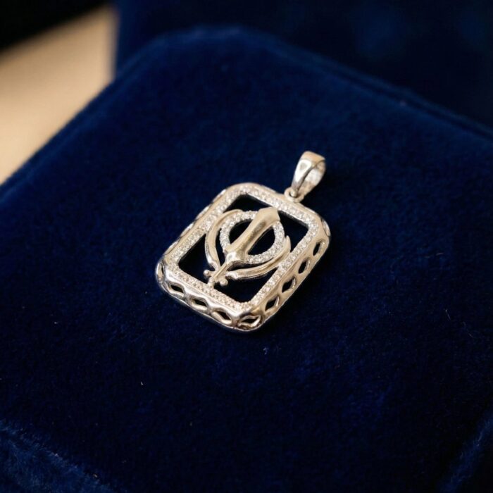Close up of the pure silver pendant - Religious sikh jewelry collection