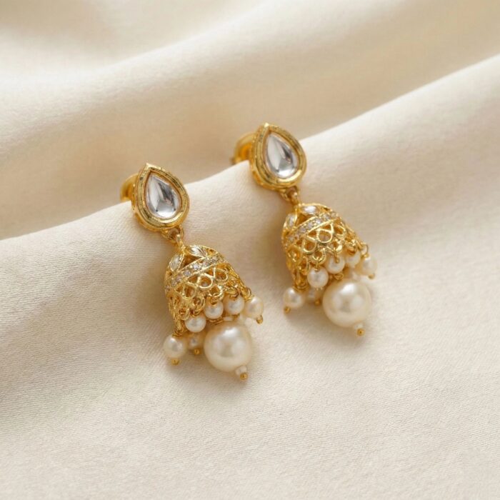Elegant Kundan Jhumki | Minimalistic design to match ethnic wear
