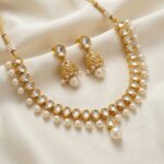 24K gold plated minimal Kundan necklace set with Jhumki