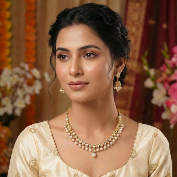 Swarnika Series - Kundan necklace set with Jhumki earrings