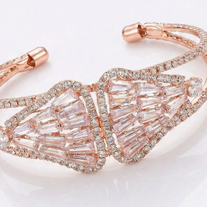 Close up of elegant American Diamond Bracelet with Rose gold finish