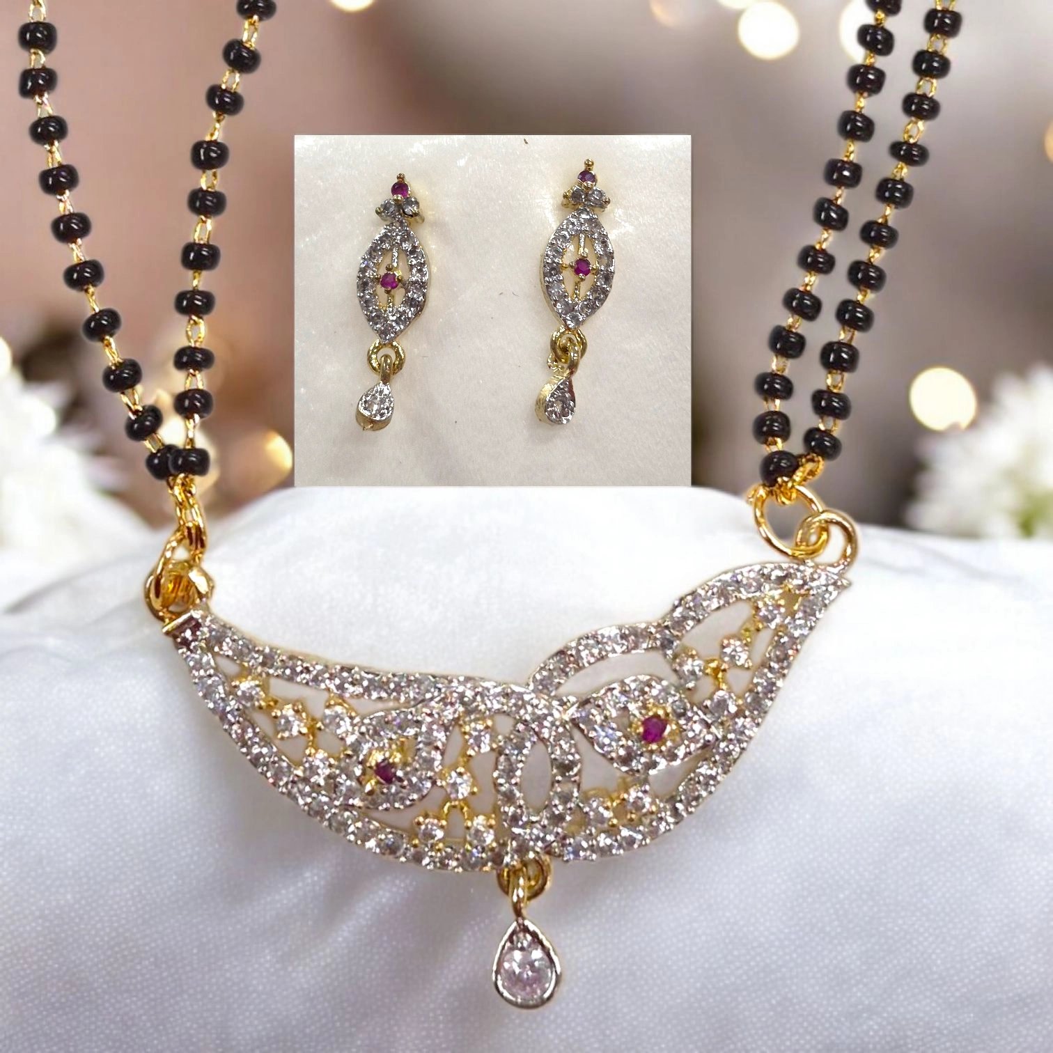 Mangalsutra with Earrings set Mangalsutra with Earrings set | Mangalsutra with ad stones pendant