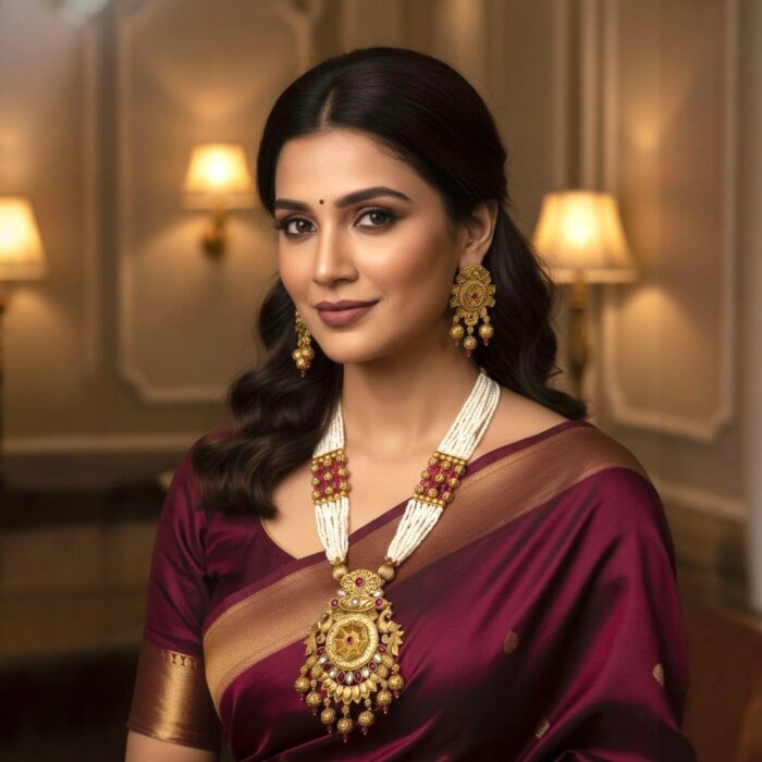 Ethnic golden matte jewelry set for women to pair with sarees and suit