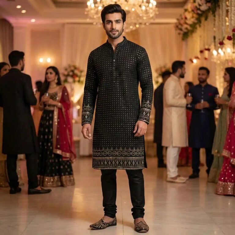Black sequin kurta for men – SEHR Luxe Series