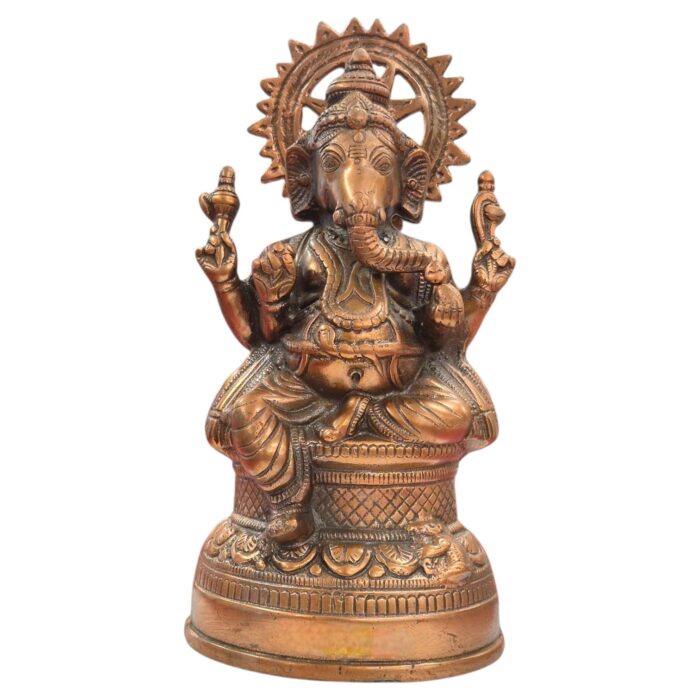 Close up of Metal Ganesha statue | Copper Ganesh Idol