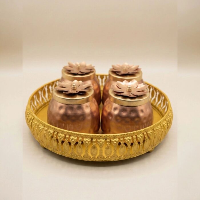 Close up of the metal Jar tray set | 4 Jars with tray