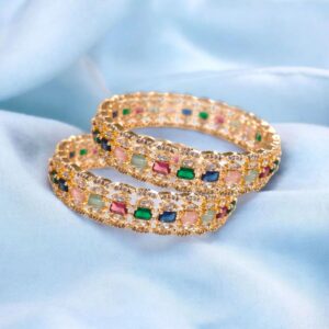 Swarnika Navratna Bangle Set gold finish multicolor stone bangles