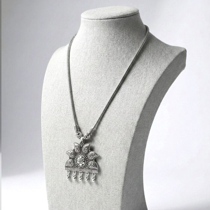 Silver Oxidized Pendant Necklace in Brass | German Silver Plated